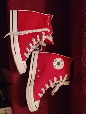 Converse high top sneakers in red and white